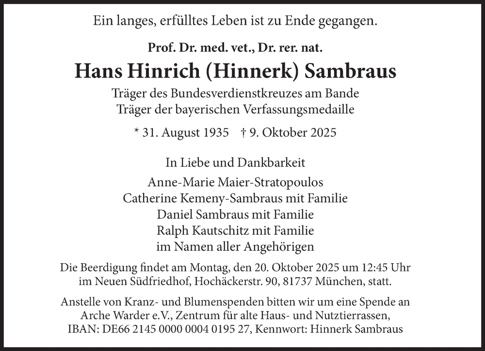  Traueranzeige für Hans Hinrich Sambraus vom 11.10.2025 aus Süddeutsche Zeitung