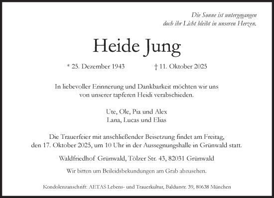 Traueranzeige von Heide Jung von Süddeutsche Zeitung