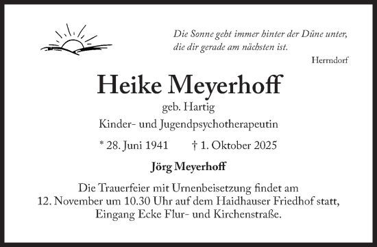Traueranzeige von Heike Meyerhoff von Süddeutsche Zeitung