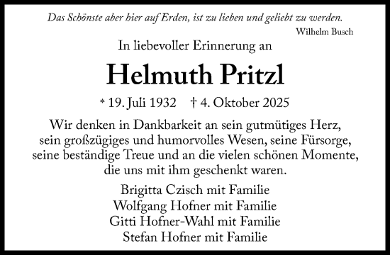 Traueranzeige von Helmuth Pritzl von Süddeutsche Zeitung