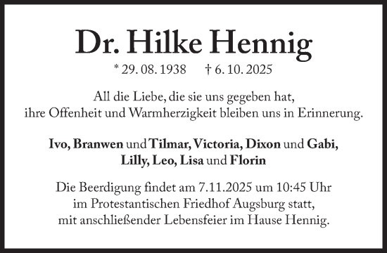 Traueranzeige von Hilke Hennig von Süddeutsche Zeitung