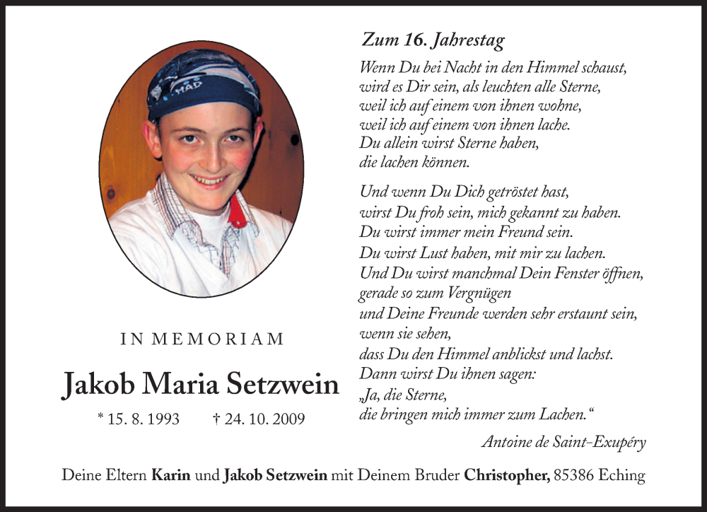  Traueranzeige für Jakob Maria Setzwein vom 24.10.2025 aus Süddeutsche Zeitung