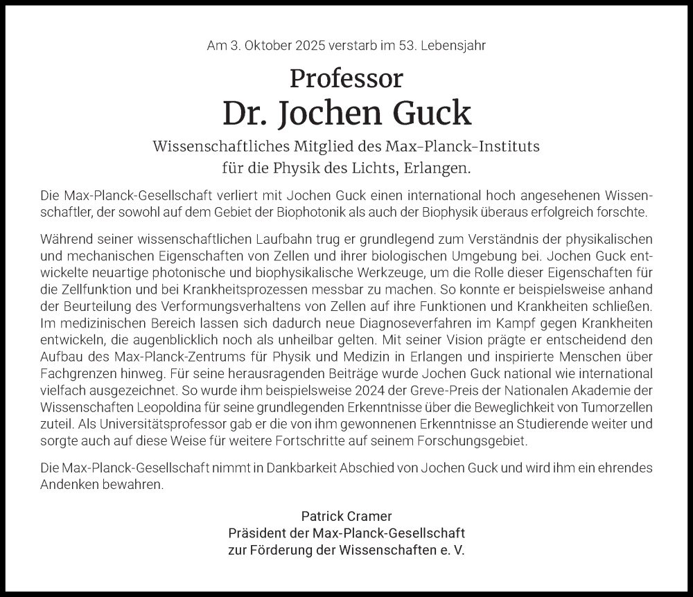 Traueranzeige für Jochen Guck vom 25.10.2025 aus Süddeutsche Zeitung