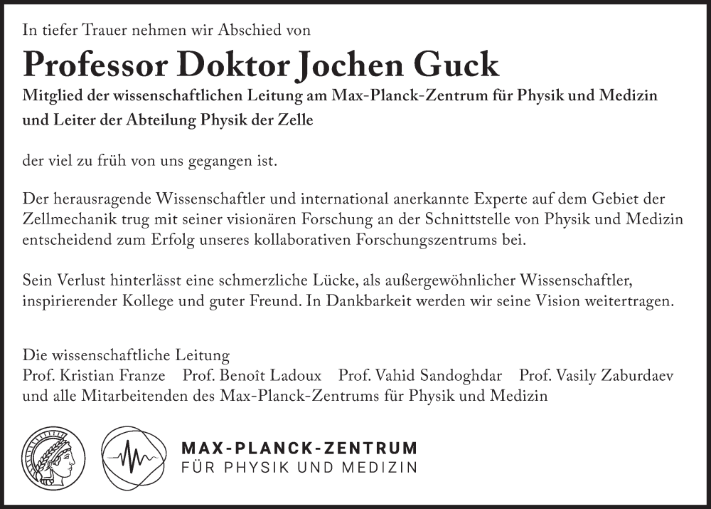  Traueranzeige für Jochen Guck vom 25.10.2025 aus Süddeutsche Zeitung