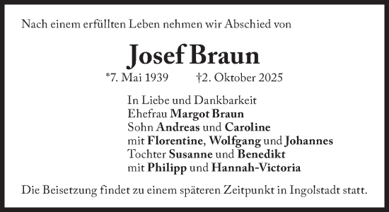 Traueranzeige von Josef Braun von Süddeutsche Zeitung