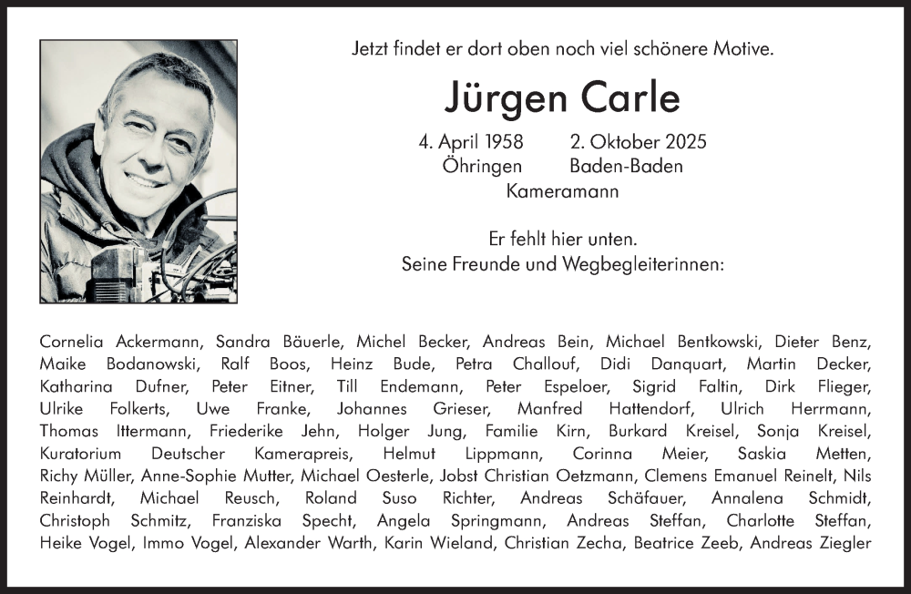  Traueranzeige für Jürgen Carle vom 18.10.2025 aus Süddeutsche Zeitung