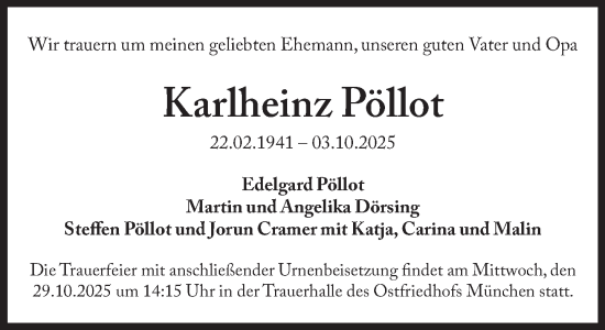 Traueranzeige von Karlheinz Pöllot von Süddeutsche Zeitung