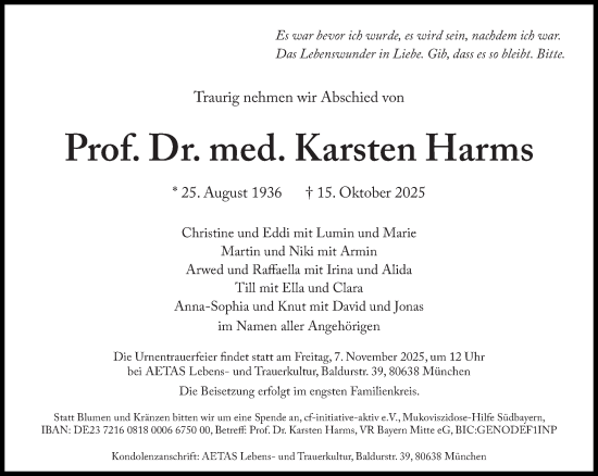 Traueranzeige von Karsten Harms von Süddeutsche Zeitung