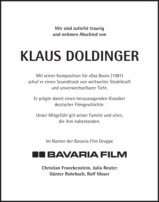 Traueranzeige von Klaus Doldinger von Süddeutsche Zeitung
