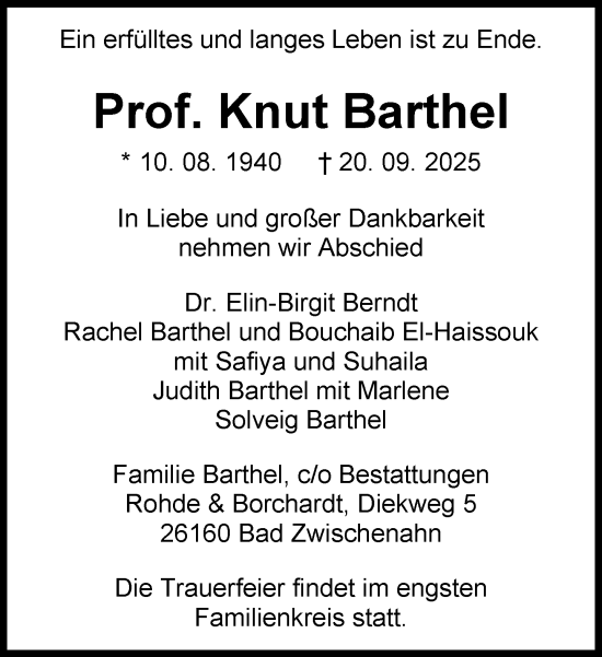 Traueranzeige von Knut Barthel von Süddeutsche Zeitung