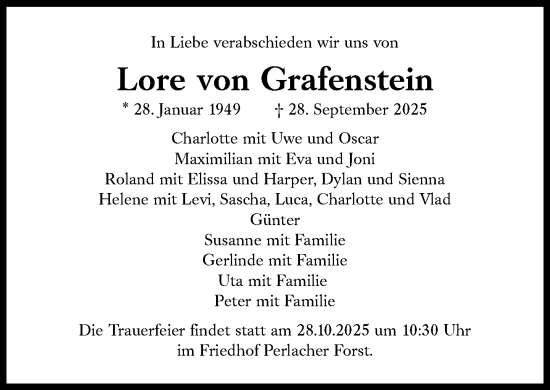 Traueranzeige von Lore von Grafenstein von Süddeutsche Zeitung