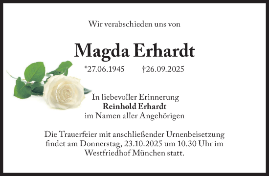 Traueranzeige von Magda Erhardt von Süddeutsche Zeitung