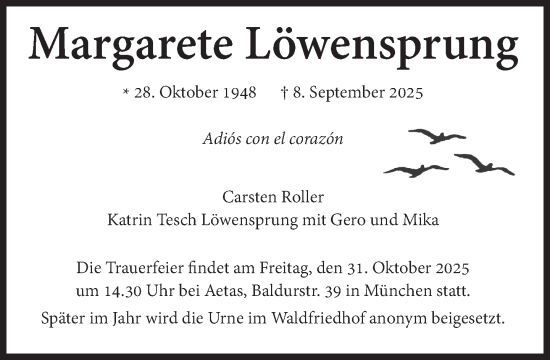 Traueranzeige von Margarete Löwensprung von Süddeutsche Zeitung
