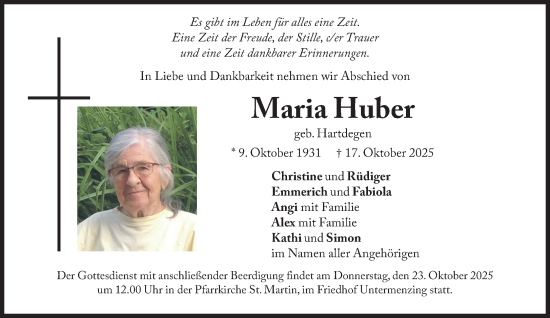 Traueranzeige von Maria Huber von Süddeutsche Zeitung