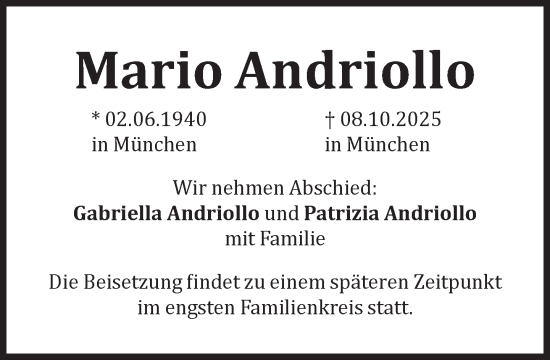 Traueranzeige von Mario Andriollo von Süddeutsche Zeitung