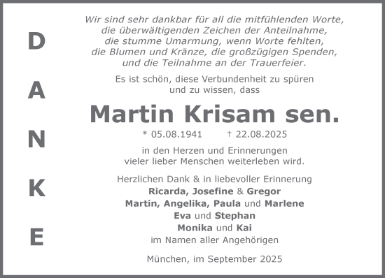 Traueranzeige von Martin Krisam von Süddeutsche Zeitung