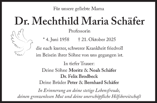 Traueranzeige von Mechthild Maria Schäfer von Süddeutsche Zeitung