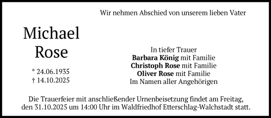 Traueranzeige von Michael Rose von Süddeutsche Zeitung