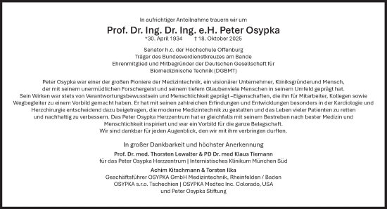 Traueranzeige von Peter Osypka von Süddeutsche Zeitung