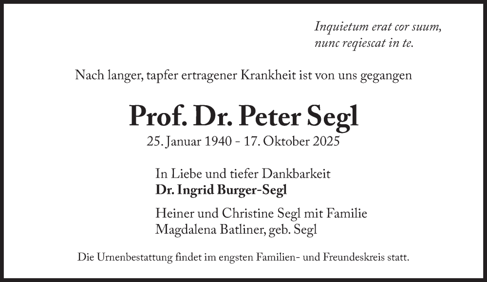  Traueranzeige für Peter Segl vom 25.10.2025 aus Süddeutsche Zeitung
