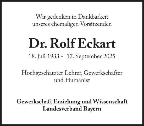 Traueranzeige von Rolf Eckart von Süddeutsche Zeitung