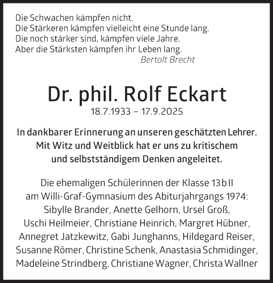 Traueranzeige von Rolf Eckart von Süddeutsche Zeitung
