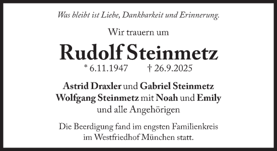 Traueranzeige von Rudolf Steinmetz von Süddeutsche Zeitung