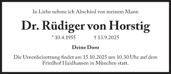 Traueranzeige von Rüdiger von Horstig von Süddeutsche Zeitung