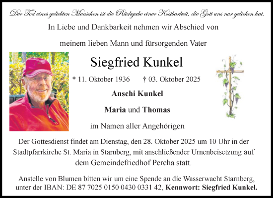 Traueranzeige von Siegfried Kunkel von Süddeutsche Zeitung