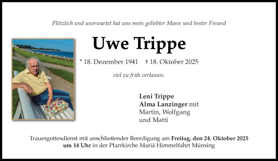 Traueranzeige von Uwe Trippe von Süddeutsche Zeitung