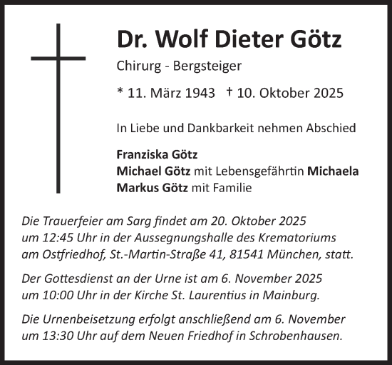Traueranzeige von Wolf Dieter Götz von Süddeutsche Zeitung
