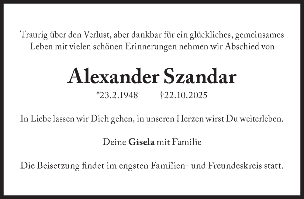  Traueranzeige für Alexander Szandar vom 15.11.2025 aus Süddeutsche Zeitung