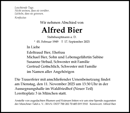 Traueranzeige von Alfred Bier von Süddeutsche Zeitung