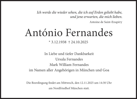 Traueranzeige von Antonio Fernandes von Süddeutsche Zeitung