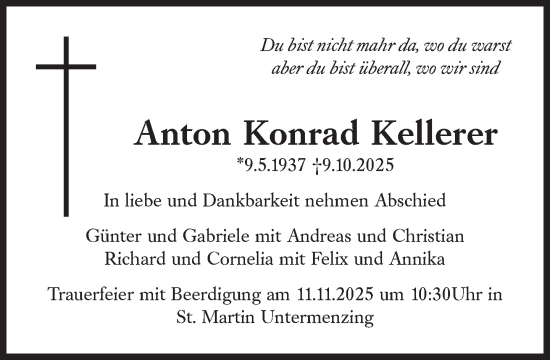 Traueranzeige von Anton Konrad Kellerer von Süddeutsche Zeitung