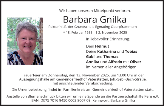 Traueranzeige von Barbara Gnilka von Süddeutsche Zeitung