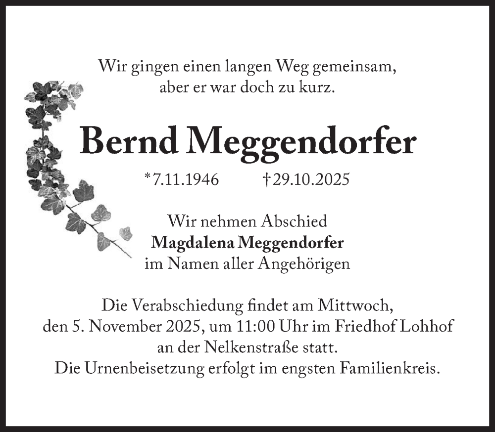  Traueranzeige für Bernd Meggendorfer vom 31.10.2025 aus Süddeutsche Zeitung
