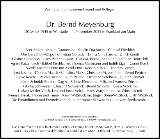 Traueranzeige von Bernd Meyenburg von Süddeutsche Zeitung