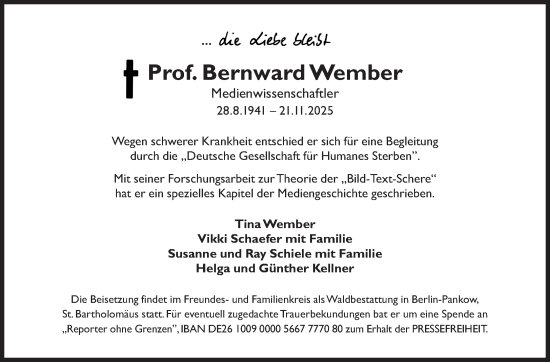 Traueranzeige von Bernward Wember von Süddeutsche Zeitung
