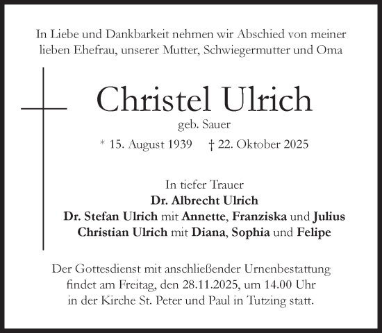 Traueranzeige von Christel Ulrich von Süddeutsche Zeitung