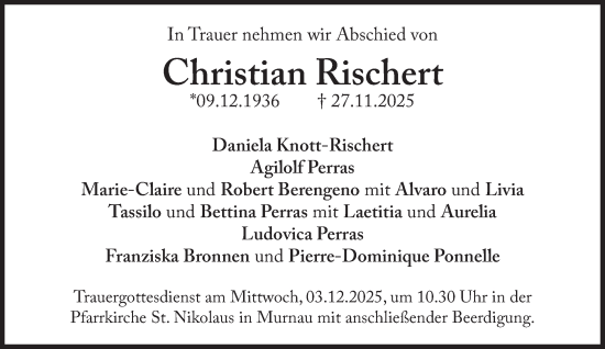 Traueranzeige von Christian Rischert von Süddeutsche Zeitung