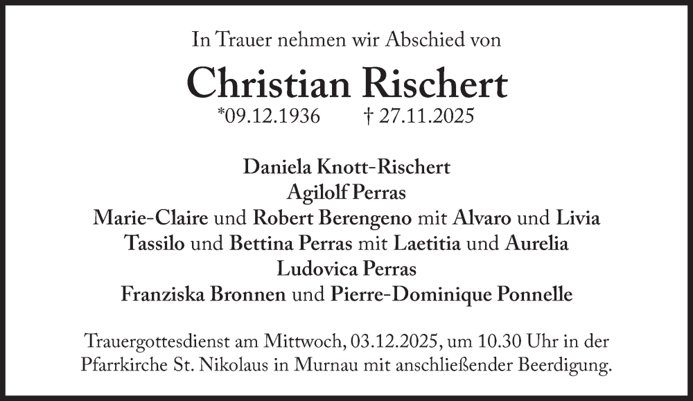  Traueranzeige für Christian Rischert vom 29.11.2025 aus Süddeutsche Zeitung