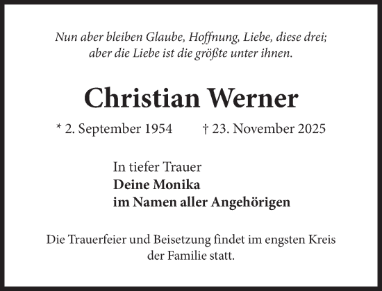 Traueranzeige von Christian Werner von Süddeutsche Zeitung