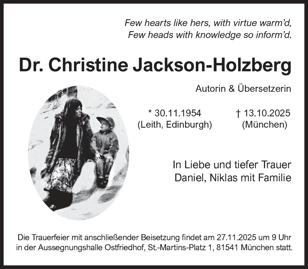  Traueranzeige für Christine Jackson-Holzberg vom 15.11.2025 aus Süddeutsche Zeitung