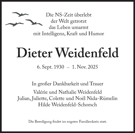 Traueranzeige von Dieter Weidenfeld von Süddeutsche Zeitung