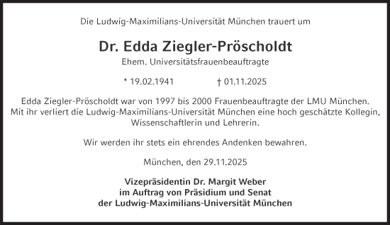 Traueranzeige von Edda Ziegler-Pröscholdt von Süddeutsche Zeitung