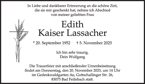 Traueranzeige von Edith Kaiser Lassacher von Süddeutsche Zeitung