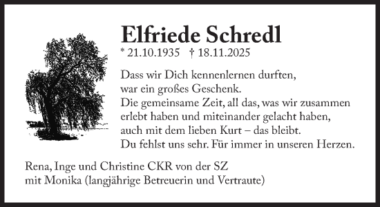 Traueranzeige von Elfriede Schredl von Süddeutsche Zeitung
