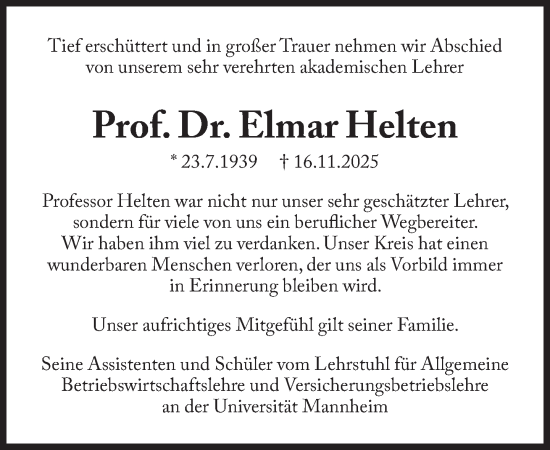 Traueranzeige von Elmar Helten von Süddeutsche Zeitung
