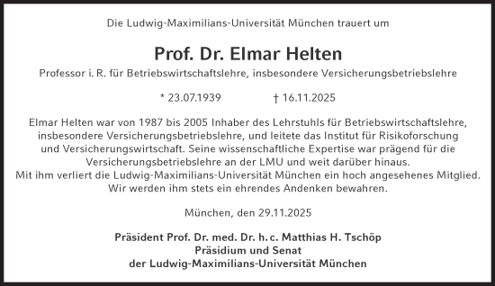 Traueranzeige von Elmar Helten von Süddeutsche Zeitung